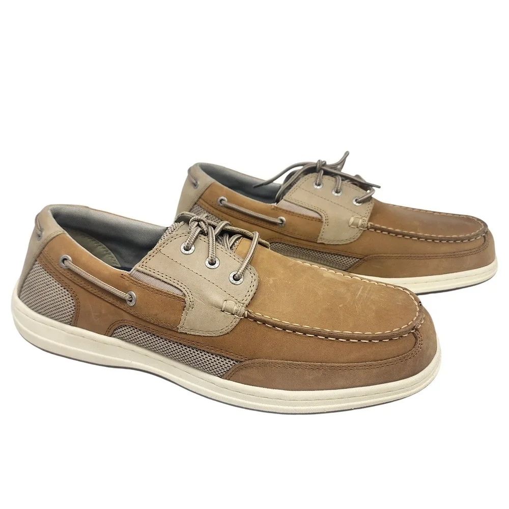 Dockers Mens Tan Leather Mesh Beacon Boat Shoes Loafers Classic Size 14M NEW